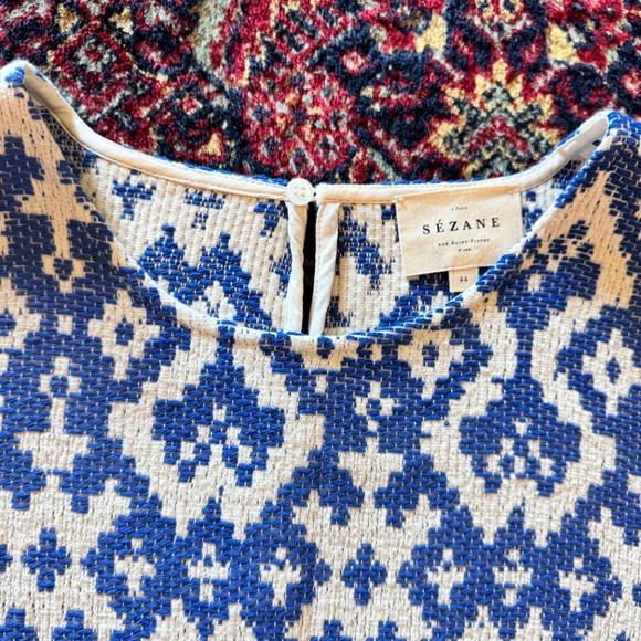 Sezane Darlene Blouse Geo Blue Jacquard - Size 12 - Picture 4 of 4